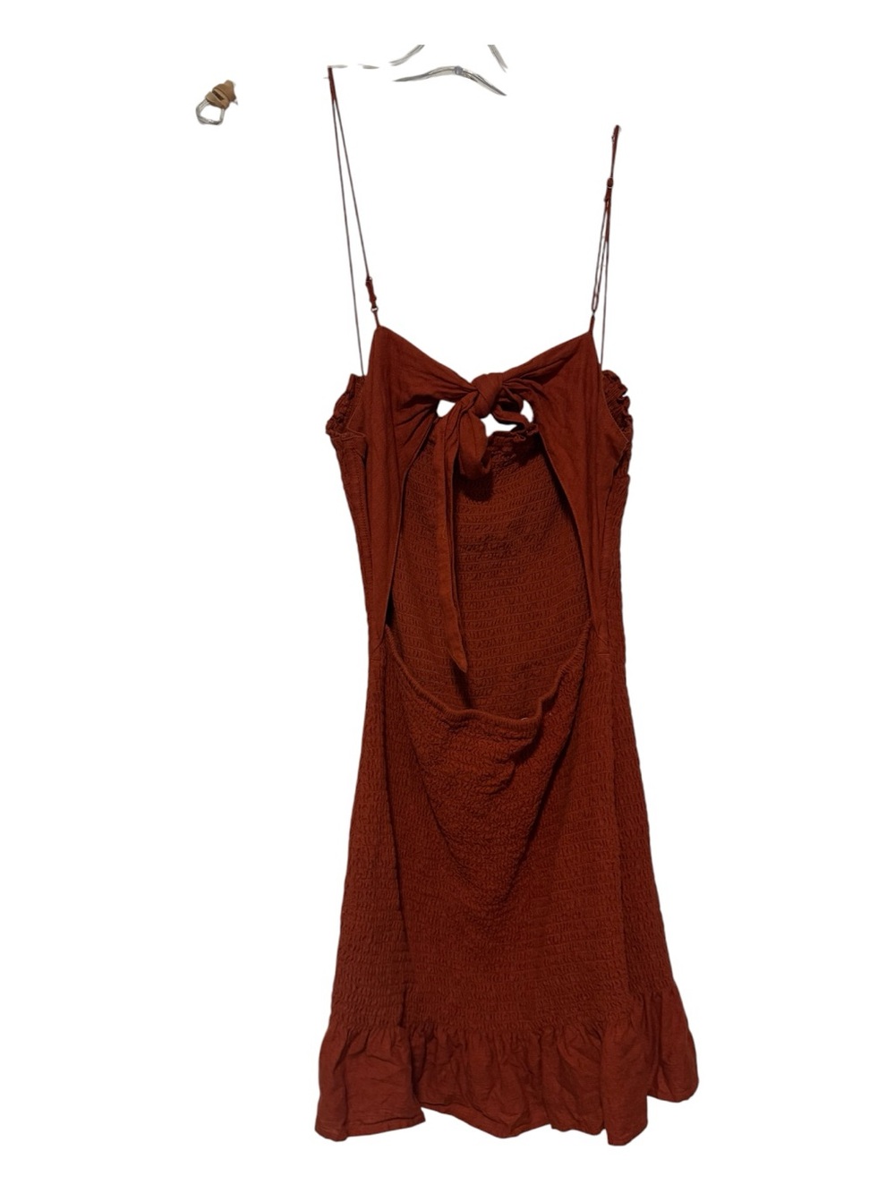 Abercrombie & Fitch Smocked Linen Blend Ruffle Mini Dress | Burnt Orange | Size - Picture 4 of 5